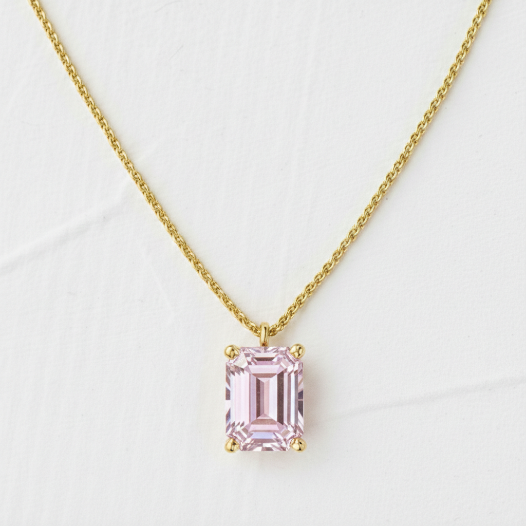 Star design Necklace with Emerald Cut Fancy Lab Diamond