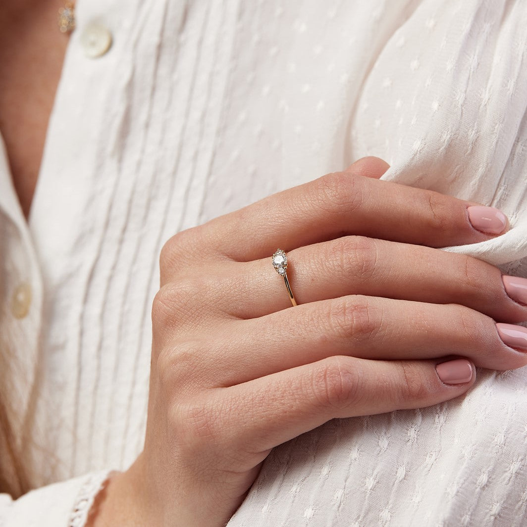 Tulip ring studded with natural diamonds