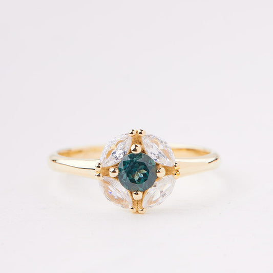 Magritte ring set with turquoise sapphire and diamonds