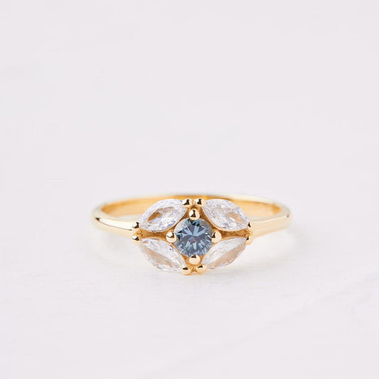 Matisse ring set with turquoise sapphire and marquise diamonds