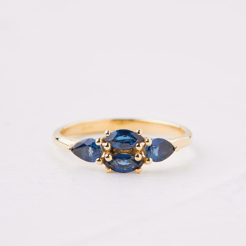 Mondrian ring set with blue sapphire stones